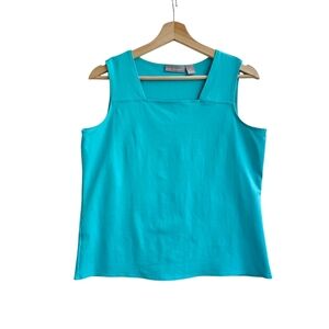 Kim Rogers Aqua Square Neck Sleeveless Knit Top Tank Made in USA Medium